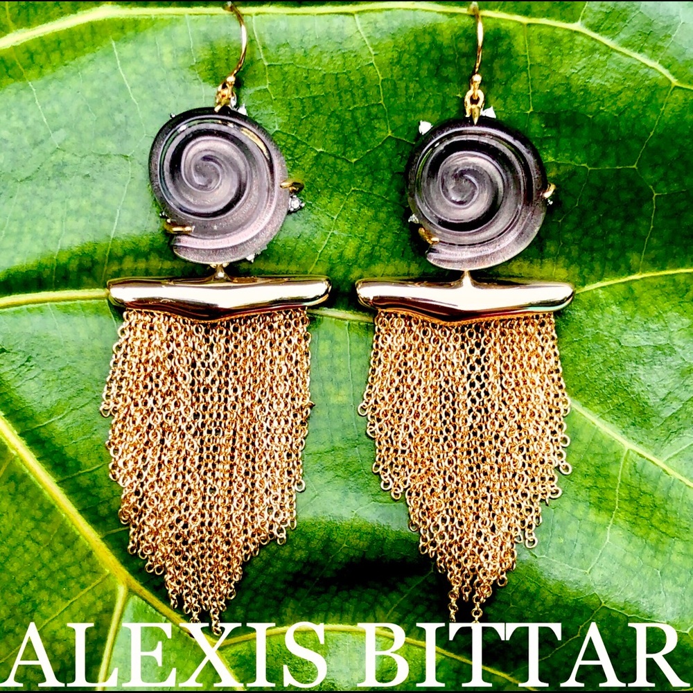 ALEXIS BITTAR Crystal Shell chain fringe earrings